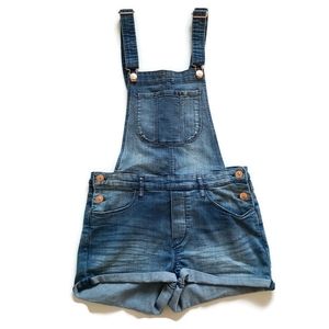 NWT H&M Girl's Short Cuffed Medium Wash Overalls
